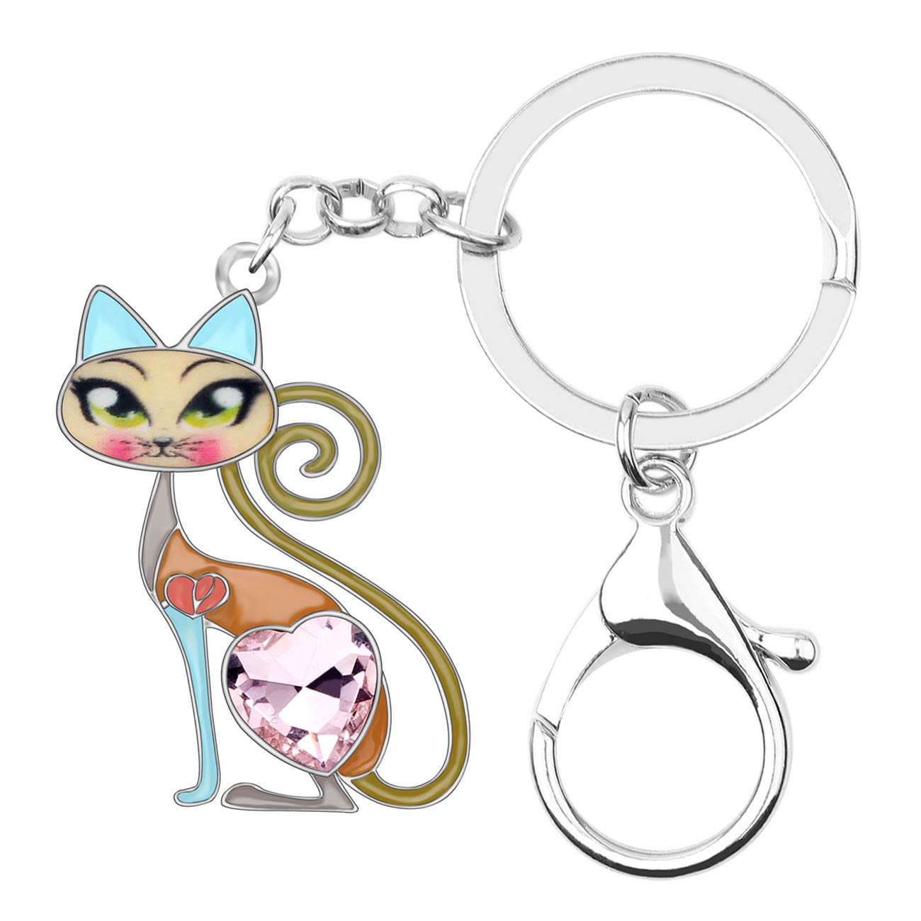 BONSNY Enamel Alloy Chain Cat Key Chains For Women Car Purse Handbag Charms (Cream)