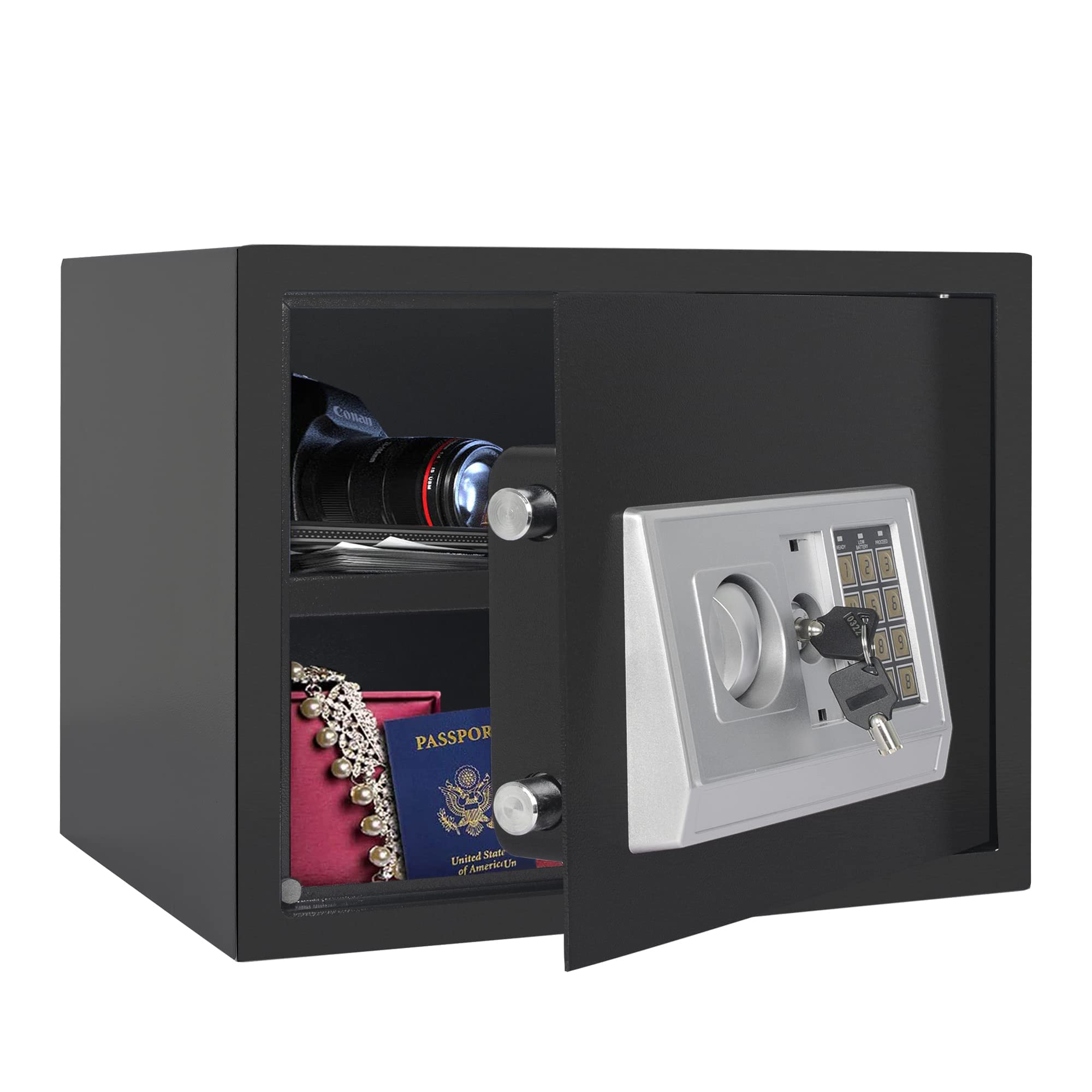 Hotel Safe Box 35×25×25cm A4 Document Size Fireproof with 2 Keys & Alarm System Digital Safe Box Wall Mounted for Office Home Hotel Business, Black