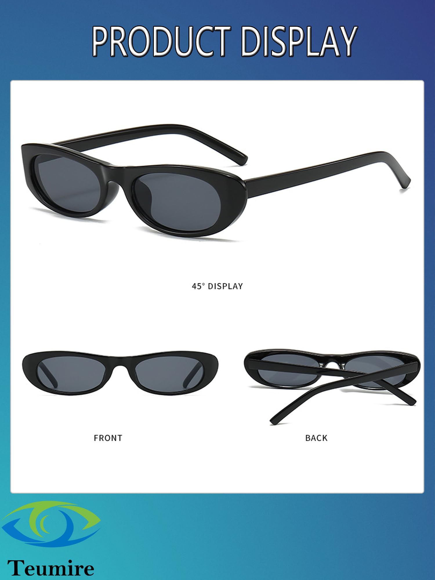 Längliche schmale Katzenaugen-Sonnenbrille für Damen und Herren, 90er-Jahre-Sonnenbrille, kleine ovale Sonnenbrille, schwarze Farbtöne