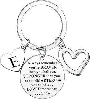 Inspirational Keychain Always Remember You Are Braver Than You Believe Birthday Christmas Graduation Jewellery for Brother Sister Daughter Son Motivational Letter Keyring Gifts for Men Women