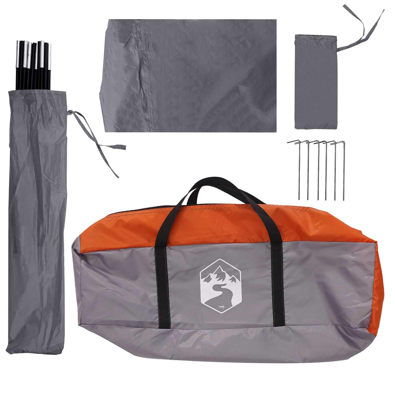 Tente de voiture gris orange 350 x 250 cm polyester acier avec toit en toile fermeture éclair pliable pour housse de voiture extérieur camping protection contre la pluie