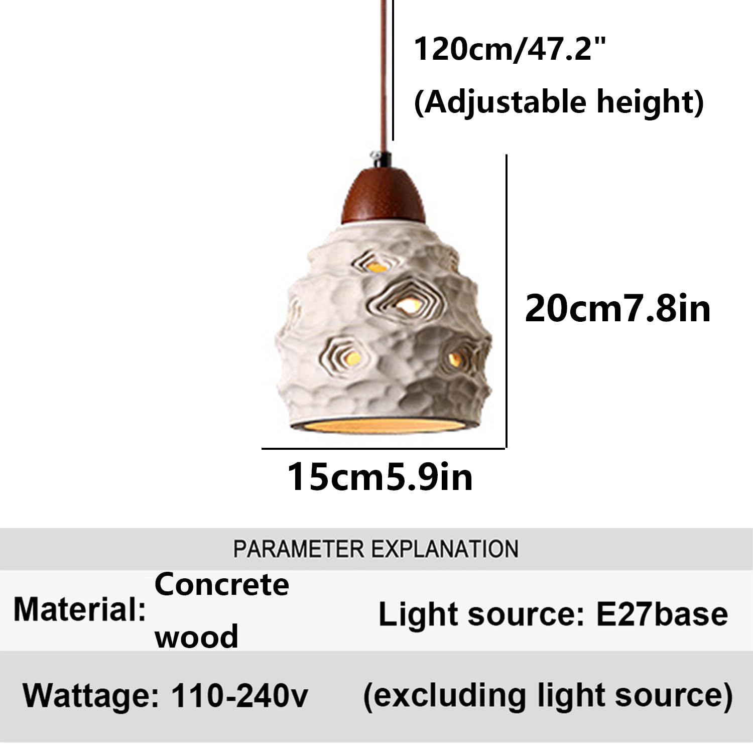 Lampadario creativo in cemento con luci sospese in legno