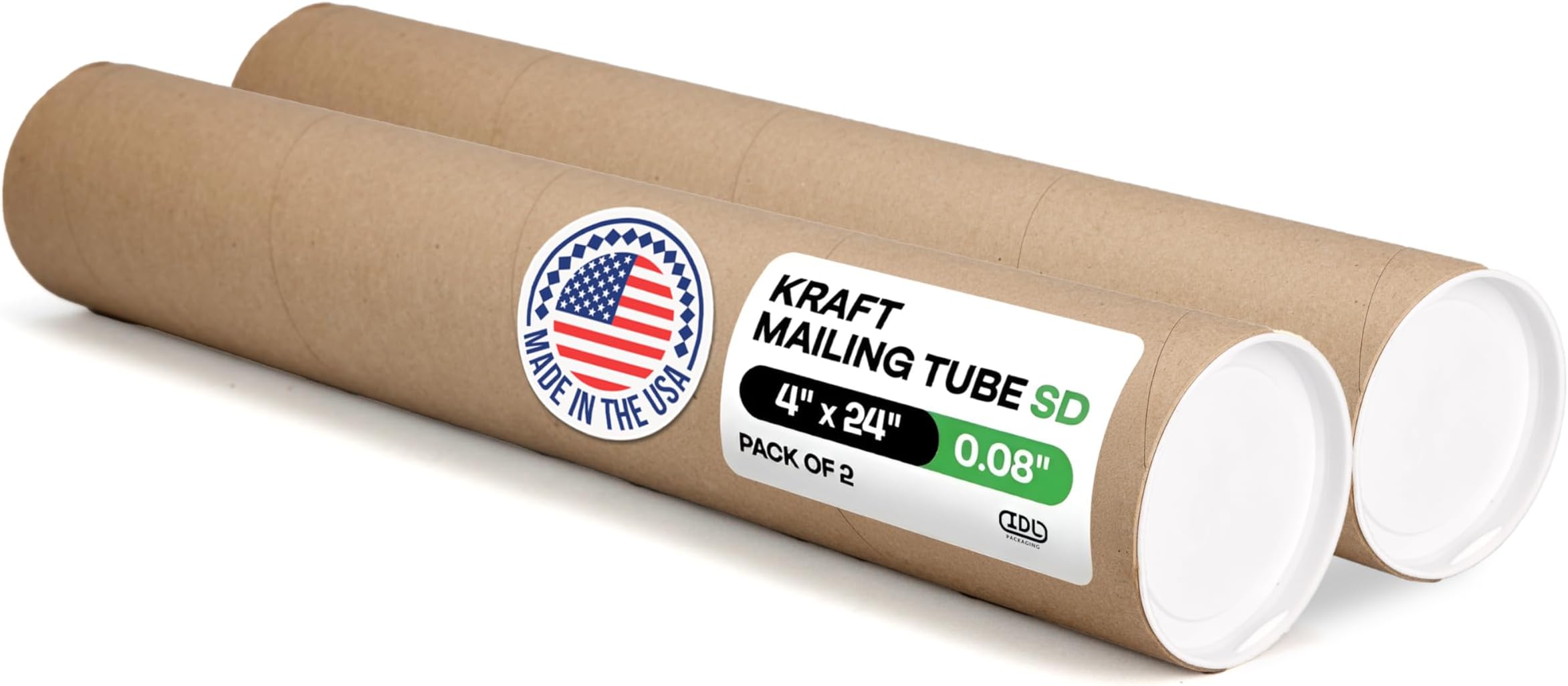 Cardboard Mailing Tubes, 4" x 24" with Plastic Caps, Pack of 2 - USA-Made USPS Approved Poster Tube for Documents & Blueprints - Reinforced Mailing Cylinders for Shipping & Storage by IDL Packaging
