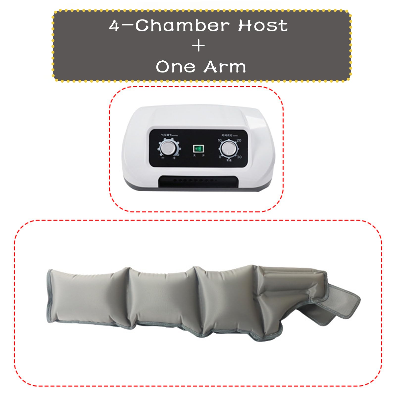 Masajeador de brazo portátil Widppsopt de 4 cámaras con compresión de aire para uso doméstico. Sistema de presoterapia eléctrica. Terapia de un solo brazo para oficinistas. Drenaje linfático