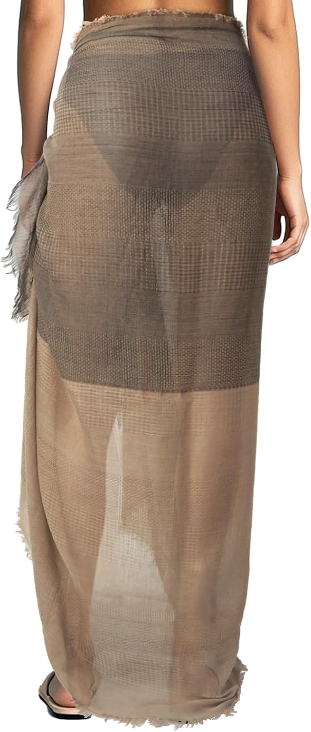Women's Stylish Sheer Sarong Beach Bikini Bathing Suit Swimsuit Scarf Swimwear Cover-Up Pareo Wraps with Clasp - Image 2