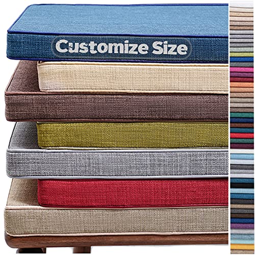 SXROMDA Cushion Custom Size for Bench Customize Cushion for Indoor Outdoor Patio Furniture Window Seat Linen Cover with Zipper and 45D High-Resilience Foam Insert (Custom Colors)