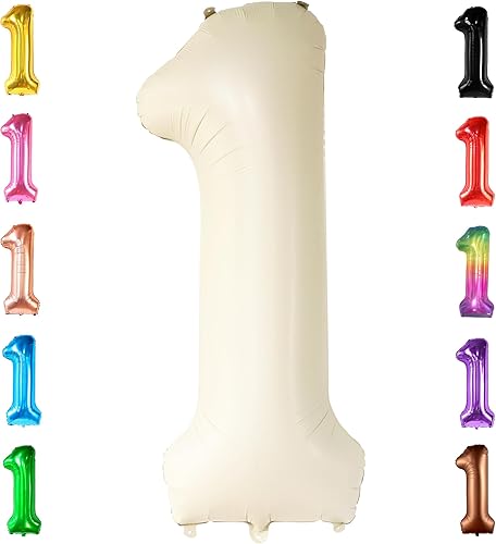 KatchOn Globo gigante de arena blanca número 1 40 pulgadas decoración de globos de cumpleaños 1 decoraciones de primer cumpleaños para fiesta globo