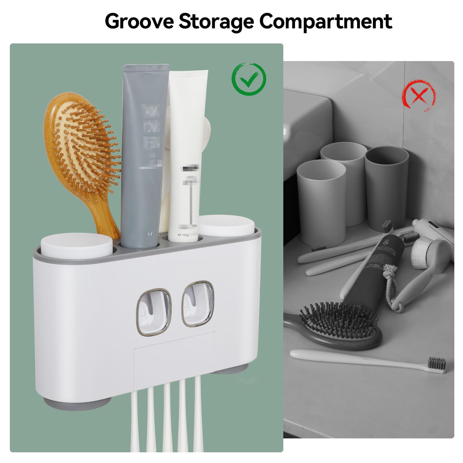 Soporte para Cepillo de Dientes, Montaje en Pared para baño con dispensador de Pasta de Dientes, exprimidor de Pasta de Dientes eléctrico automático de 4 Tazas,Blue