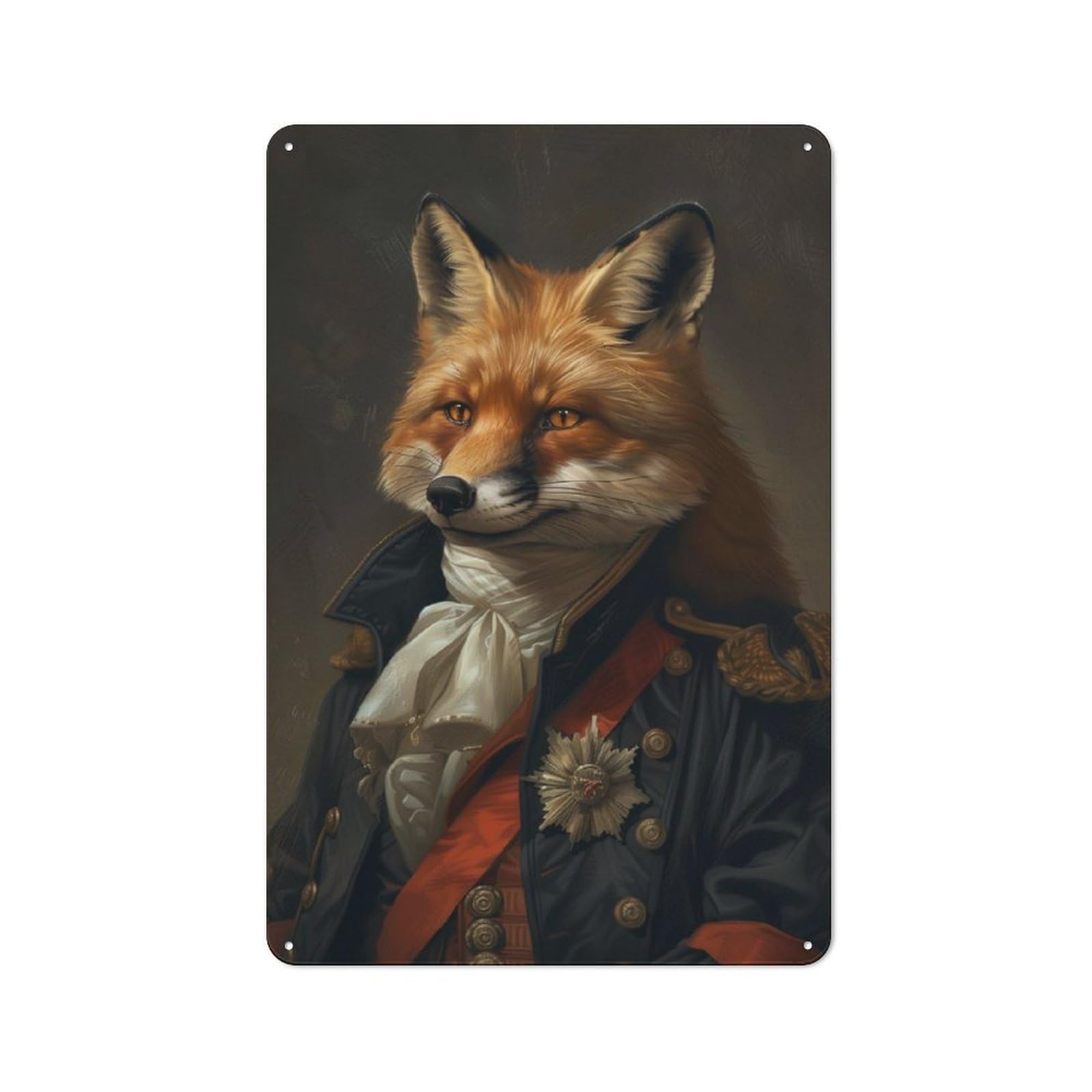 Junmoney Napoleon Red Fox Portrait Rustic Metal Plaque 30X20cm For Studio Or Craft Room, Housewarming Present For People Styling Studio And Craft Room