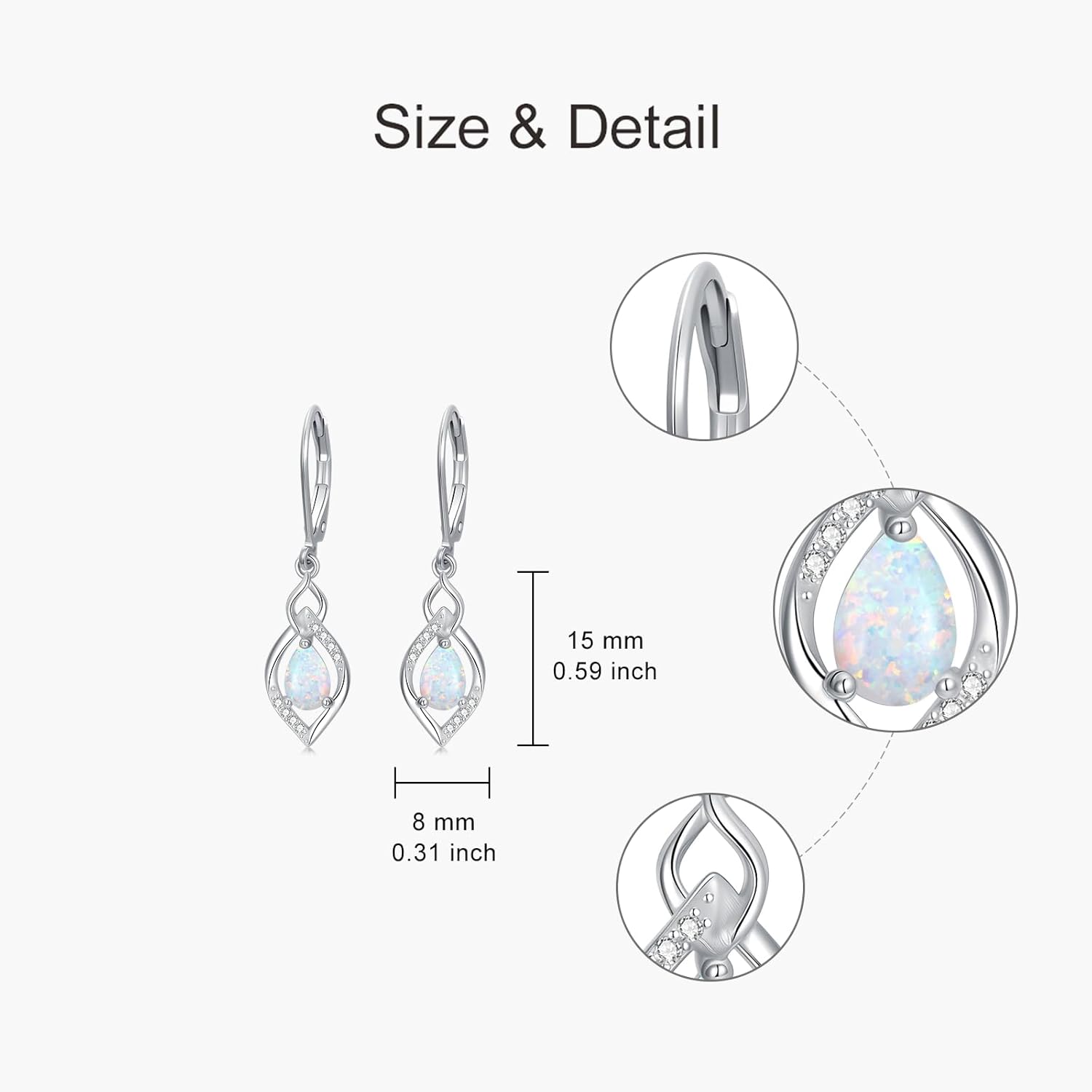 S925 Sterling Silver Opal with Genuine Diamond Earrings for Women October Birthstone Leverback Dangle Earring Birthday Valentine's Day Christmas Gift for Her - Image 2