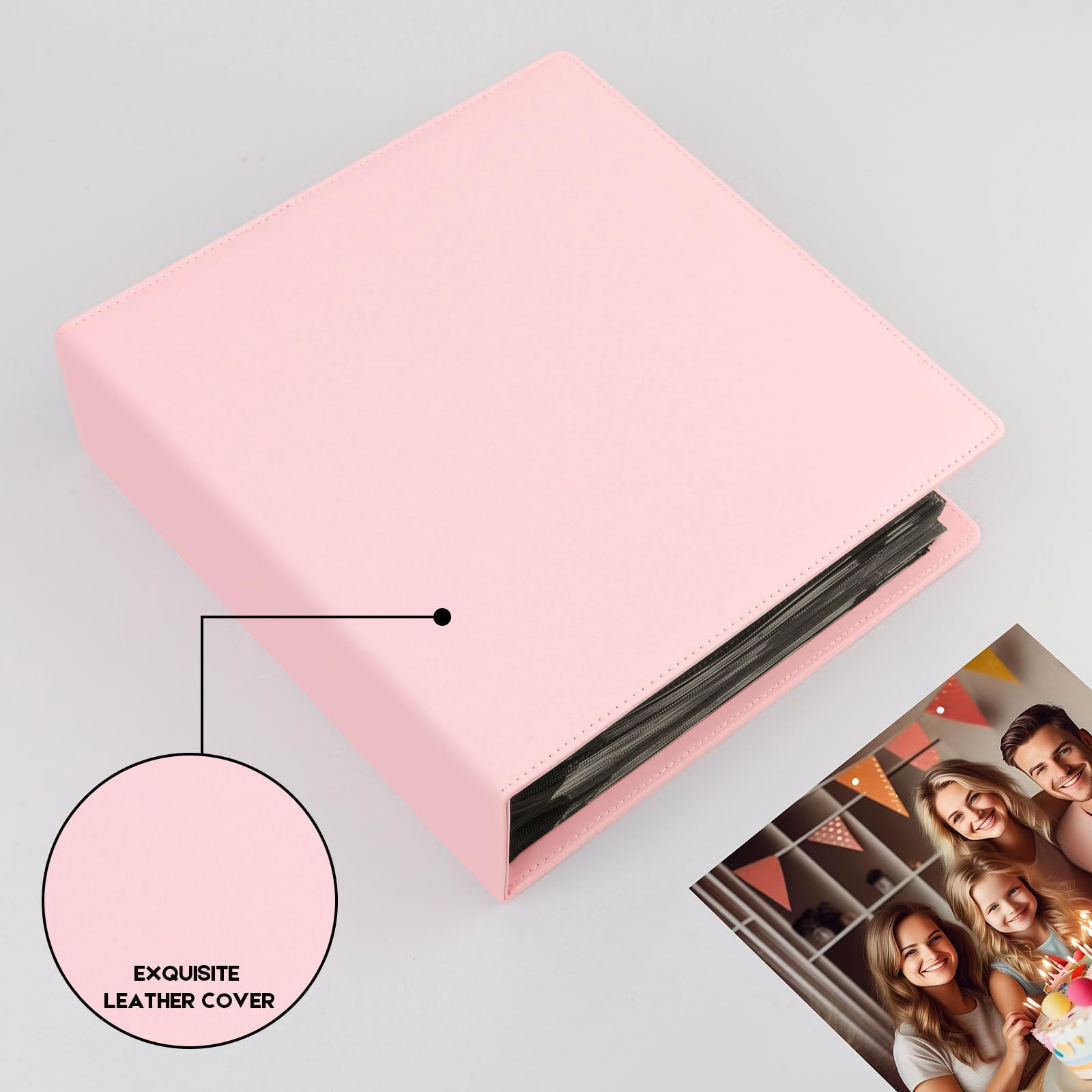 Fotoalbum, 20,3 x 25,4 cm, 152 Taschen, für 152 Fotos, große Kapazität, Ledereinband, Familienhochzeit, Baby-Fotobuch für 8 x 10 Bilder, Fotoalbum 20,3 x 25,4 cm, mit schwarzen Innenseiten (Rosa)
