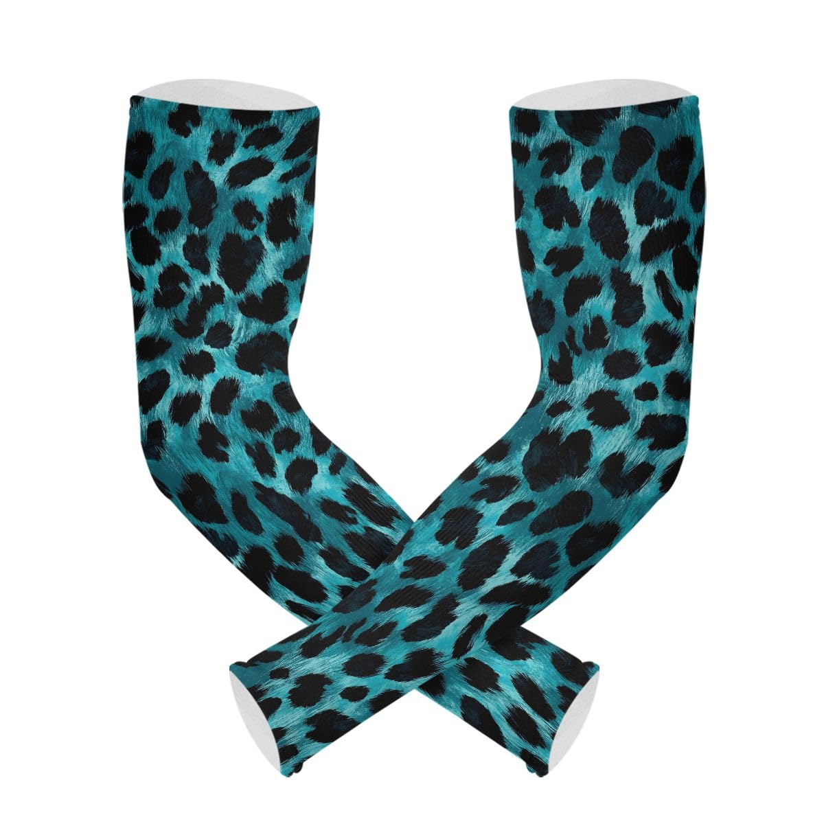 Cooling Arm Sleeves for Men Women UV Sun Protection Arm Covers Aqua Black Leopard Compression Sleeves Sports Football Golf Cycling