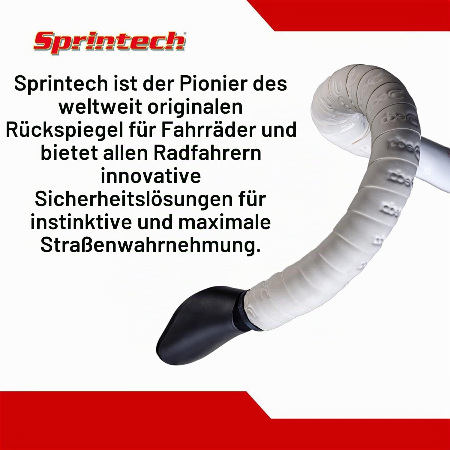 Rennrad Rückspiegel - Leichtgewicht, Einstellbarer, & Vibrationsfrei Konvexspiegel mit 9-Facher Verchromung & Stoßsichere ABS Schale für Lenker mit 20 mm Durchmesser von Sprintech - Weiß