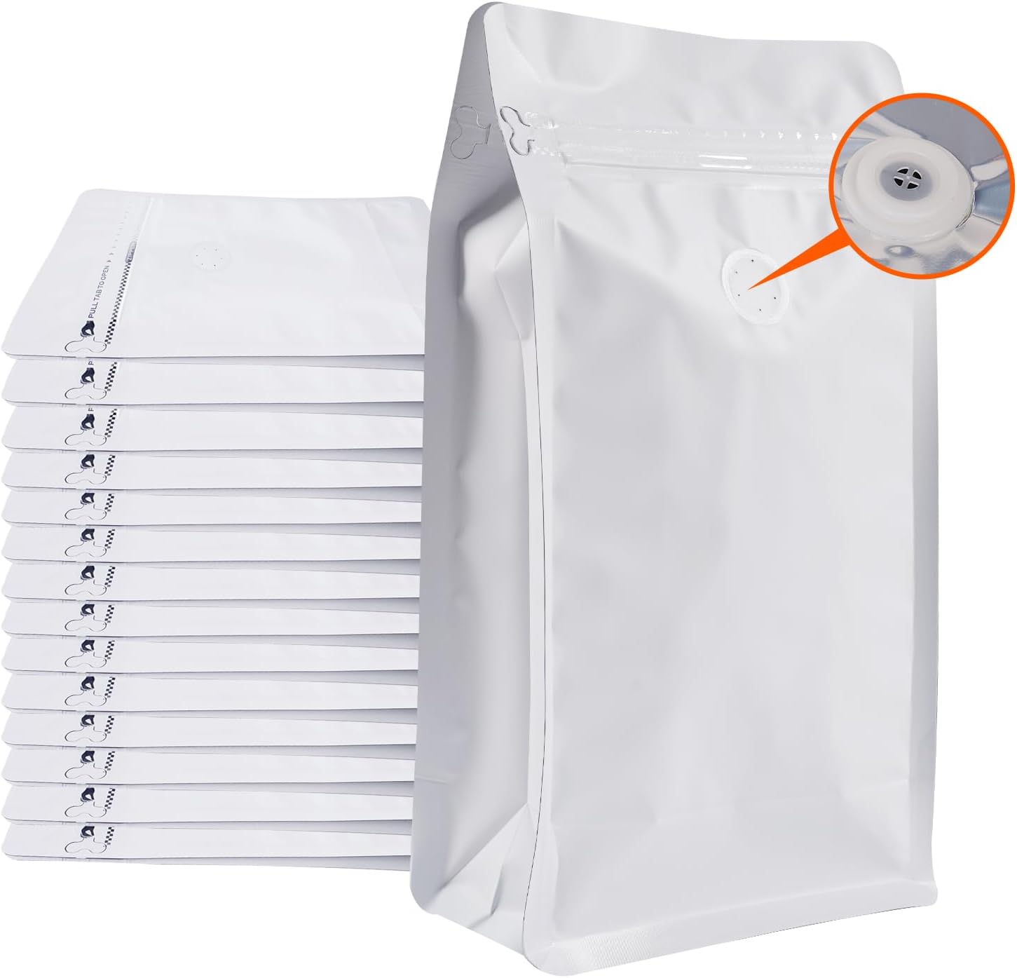 Coffee Bags with Valve (50 PCS,8oz/0.5lb) White High Barrier Aluminum Foil Flat