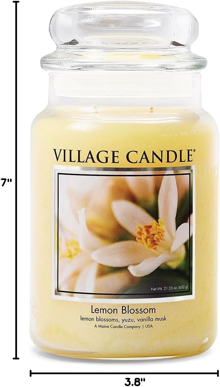 Village Candle Lemon Blossom, Large Glass Apothecary, Jar Scented Candle, 21.25oz