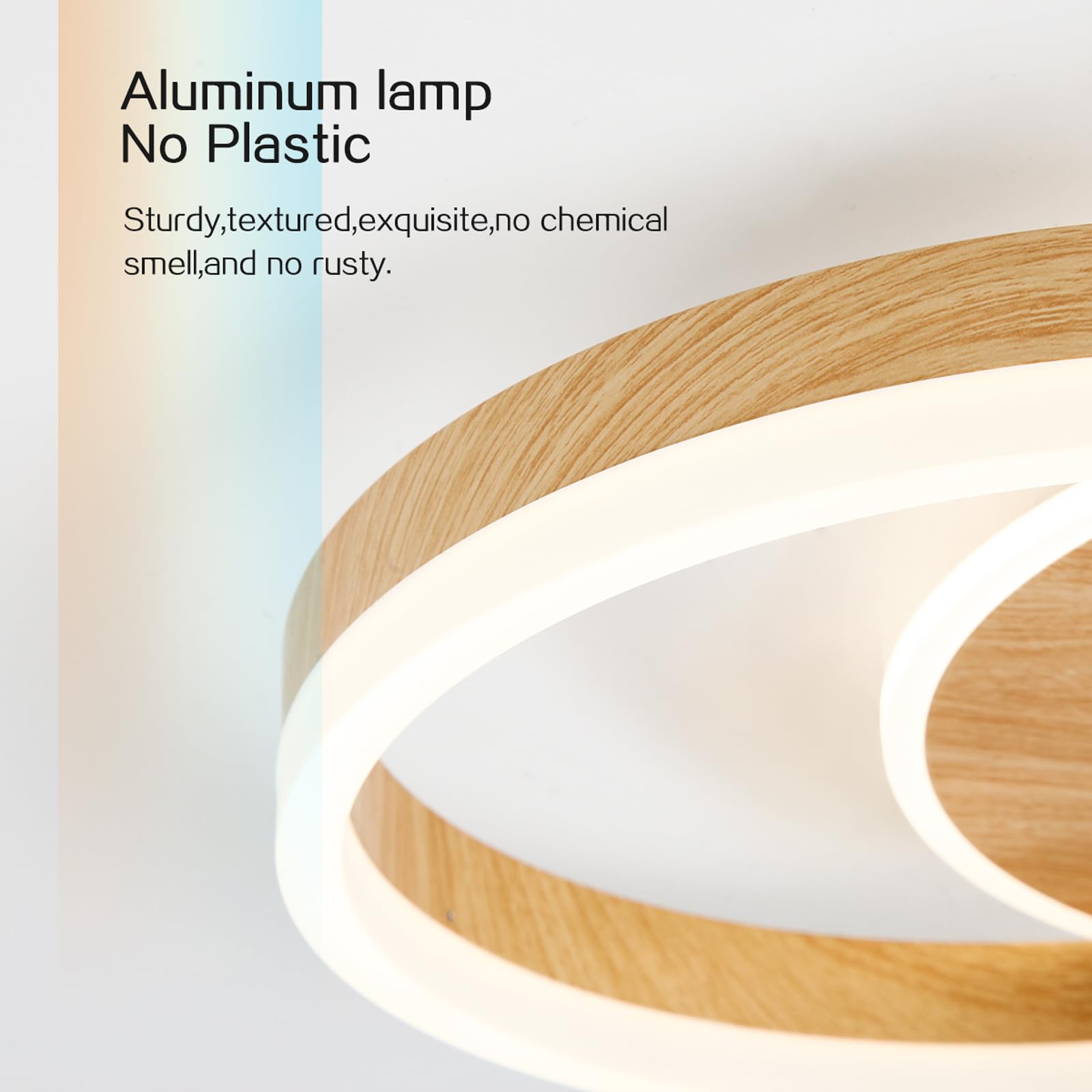 Plafón LED Salón 2 Anillos φ50 cm, 36 W Lámpara de Techo Moderna Regulable con Mando a Distancia, de Metal+Acrílico, para Sala de Estar, Dormitorio, Comedor -Imitación Madera