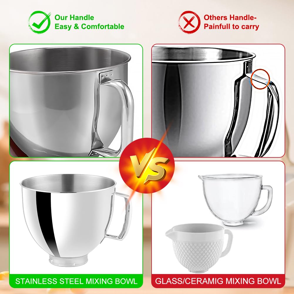 Miska ze stali nierdzewnej do miksera stojącego Kitchen Aid 4,5-5 Quart, nakładka do maszyny do lodów Kitchen Aid, miska ze stali nierdzewnej z uchwytem, akcesoria Kitchenaid nadaje się do mycia w