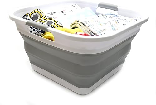 Miniatura 5 de SAMMART Cesta plegable de plástico para la ropa sucia de 32 litros  Contenedor de almacenamiento plegable  organizador  Tina de lavado portátil