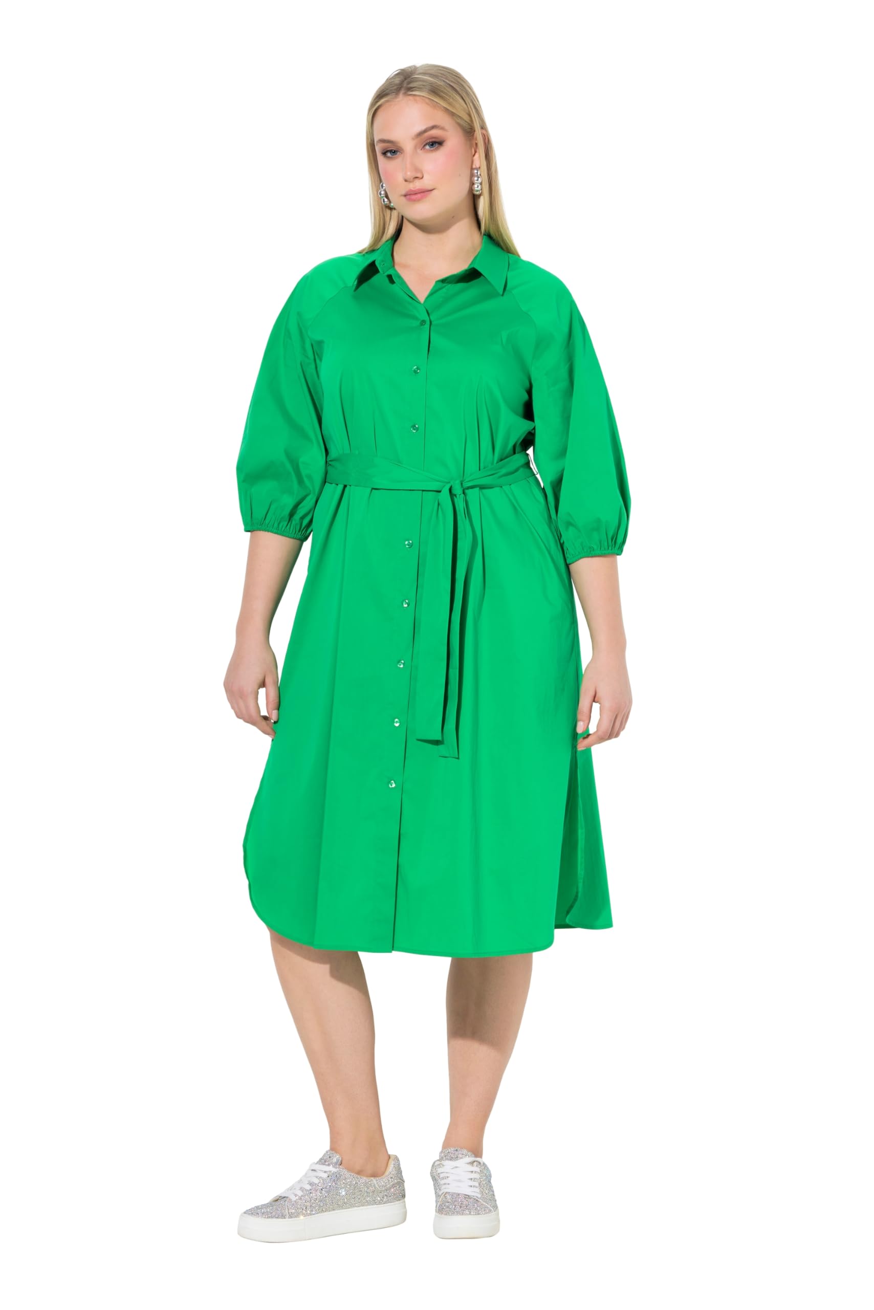 Ulla Popken Damen große Größen Übergrößen Plus Size Hemdblusenkleid, A-Linie, Hemdkragen, 3/4-Ballonärmel 848159