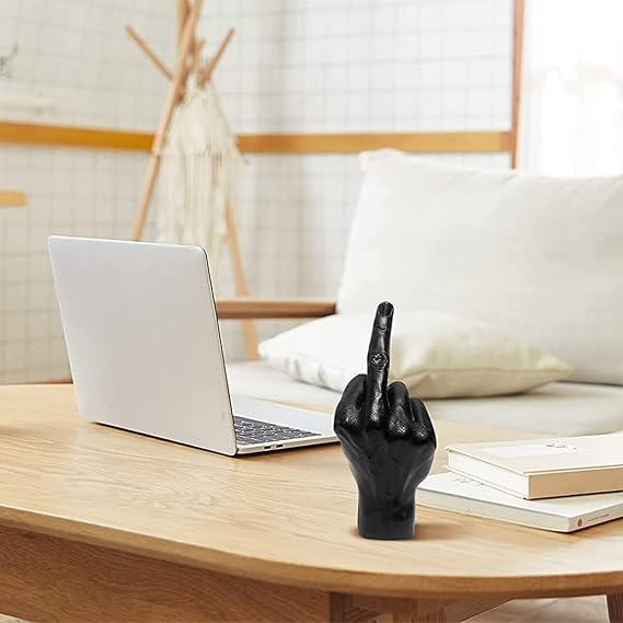 Vertical Middle Finger Hand Gesture Desk Creative Statues, Personality Finger Gifts for Mannequin Jewelry Display Holder, Friends Family, Shop, Home Office Playroo Decor (Black-B)