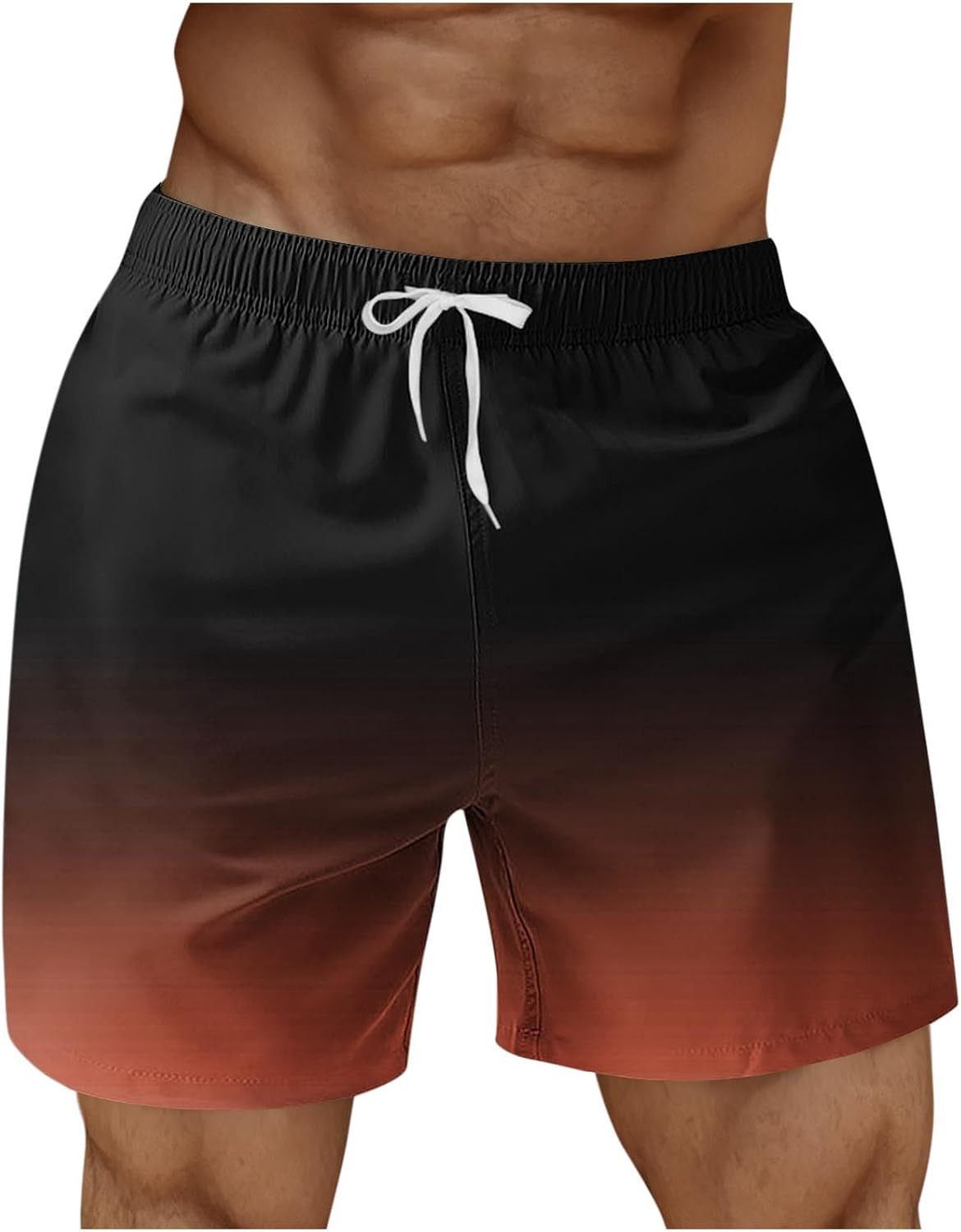 Men's Gradient Beach Shorts with Side Pockets, Elastic Drawstring Waist Casual Swim Trunks for Summer Vacation