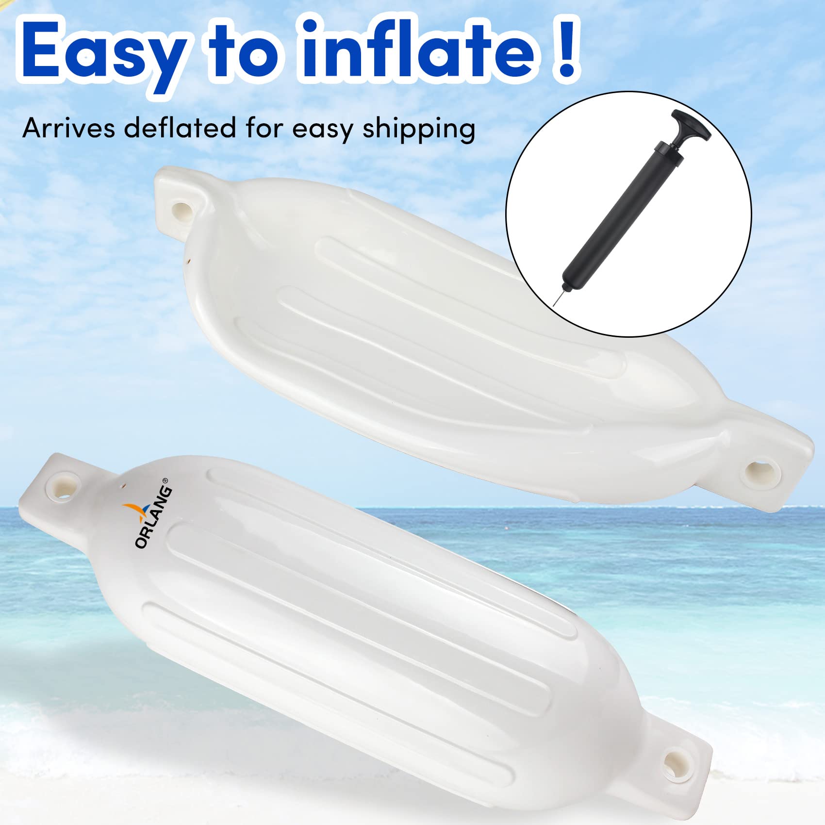 FAIZHI Boat Fenders 4 Pack, 5.5in Boat Bumpers Fenders With 4 Ropes Inflatable Ribbed Marine Boat Bumpers For Pontoon Boat Fenders Inflatable Black - View #7