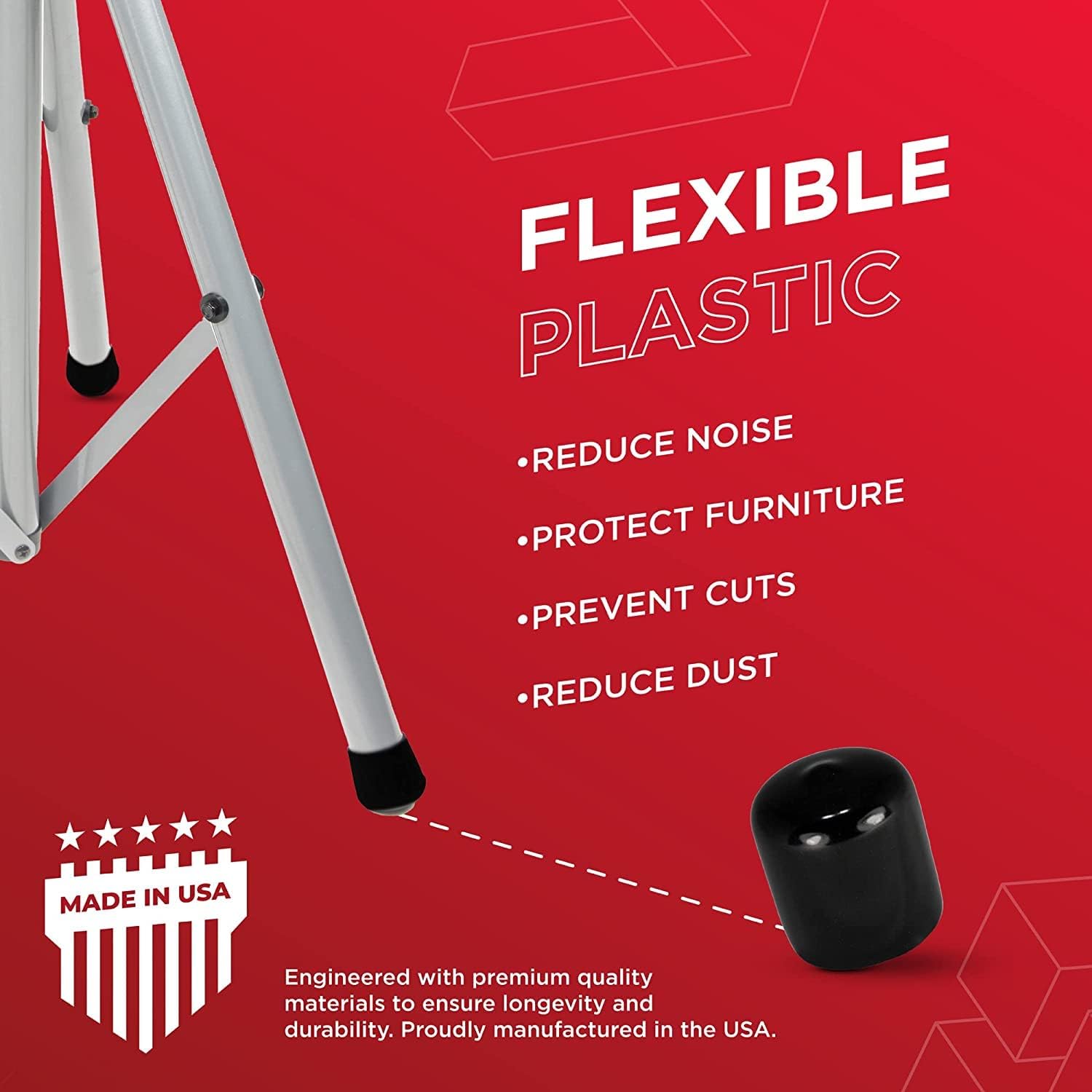 Prescott Plastics 3/4" (19.05mm) Outer Diameter Flexible Plastic Hole Plugs, Round Black Metal Tubing End Caps, Strong Furniture Leg Inserts, Impact & Weather Resistant, Made in the USA - 4 Pack