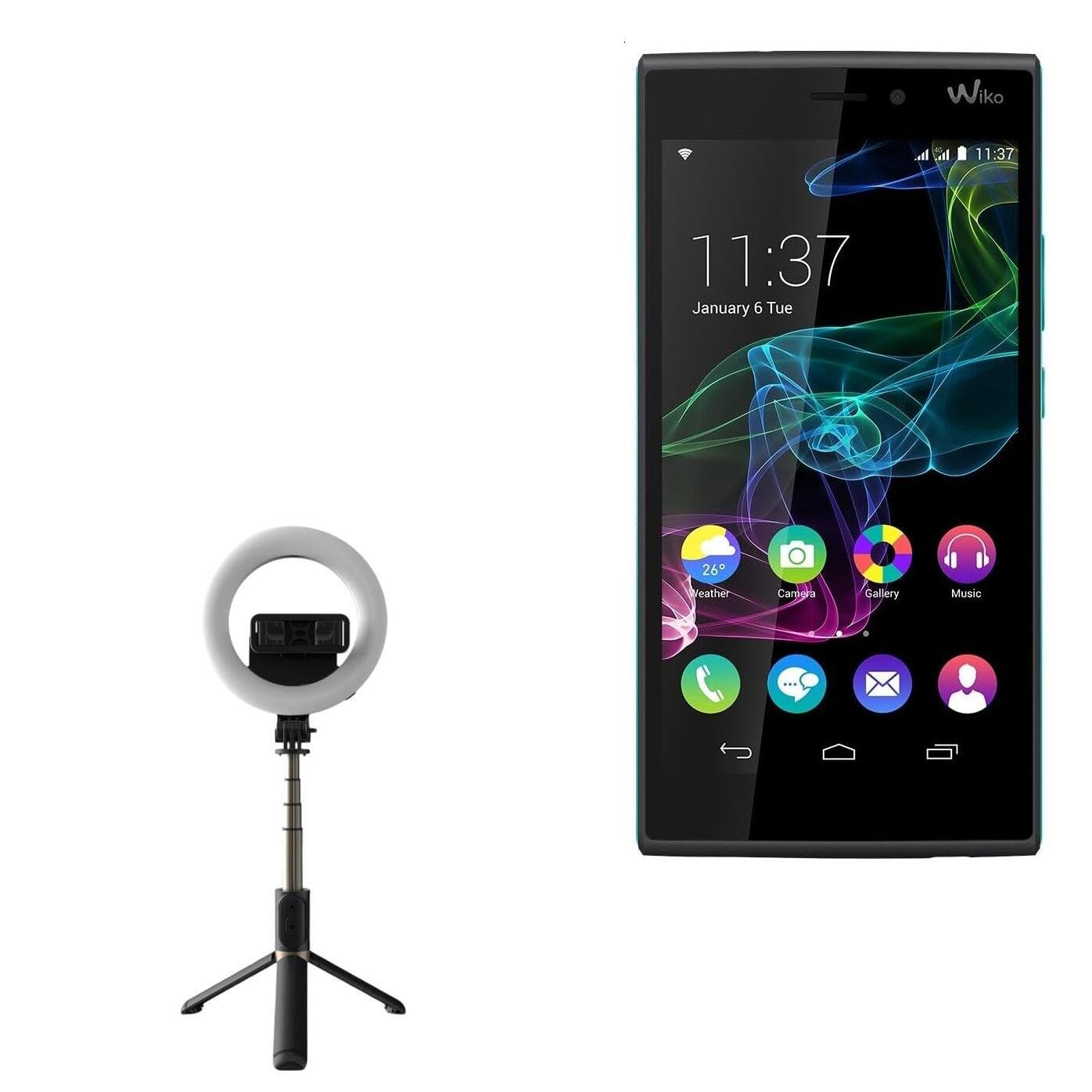 BoxWave Stand and Mount Compatible with Wiko Ridge 4G - RingLight SelfiePod, Selfie Stick Extendable Arm with Ring Light - Jet Black