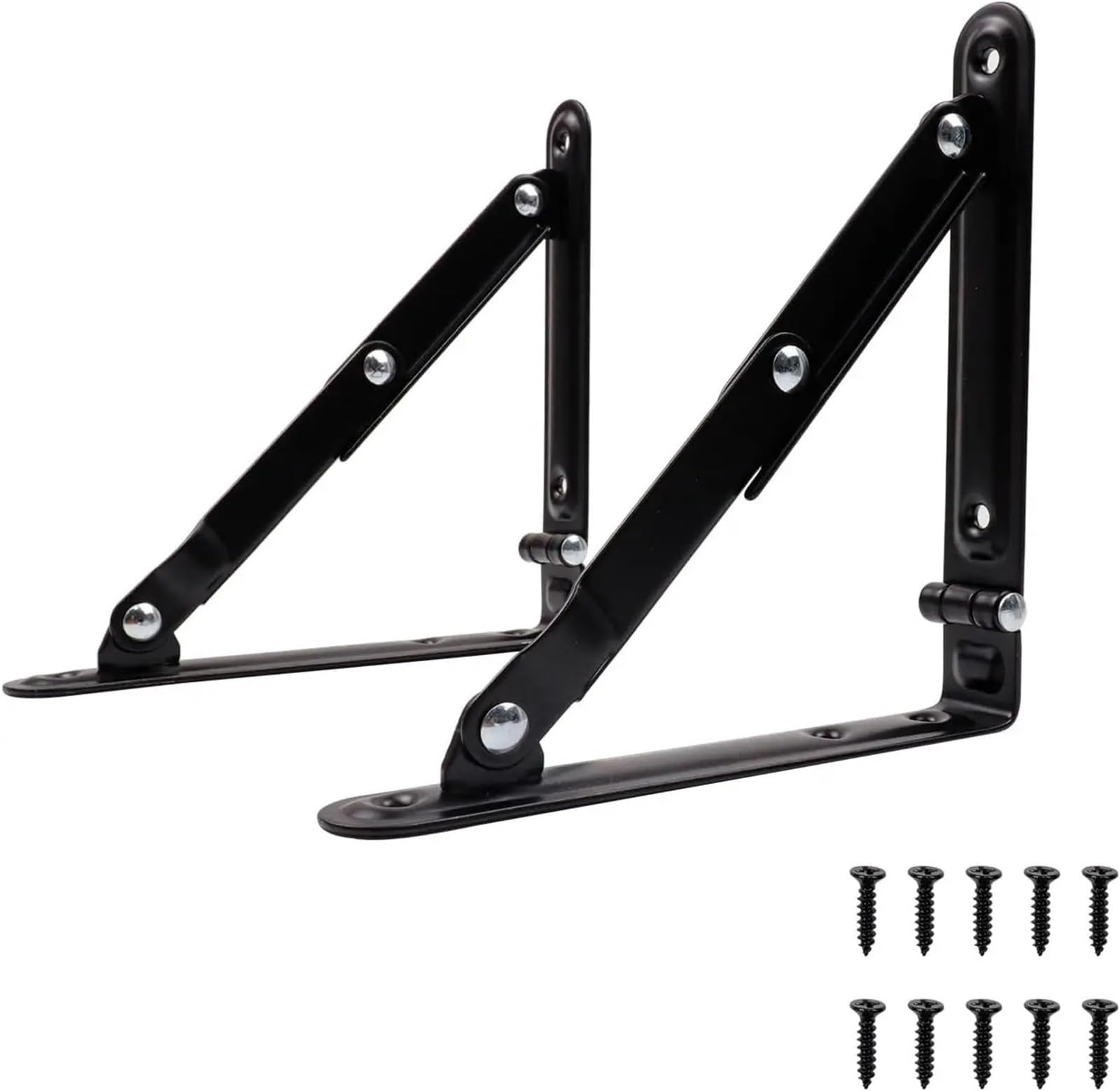 Lot de 4 équerres de support pliables en métal pour étagère d'angle pour économiser de l'espace pour la maison, la cuisine, le bureau, le barbecue (15,2 cm, noir)