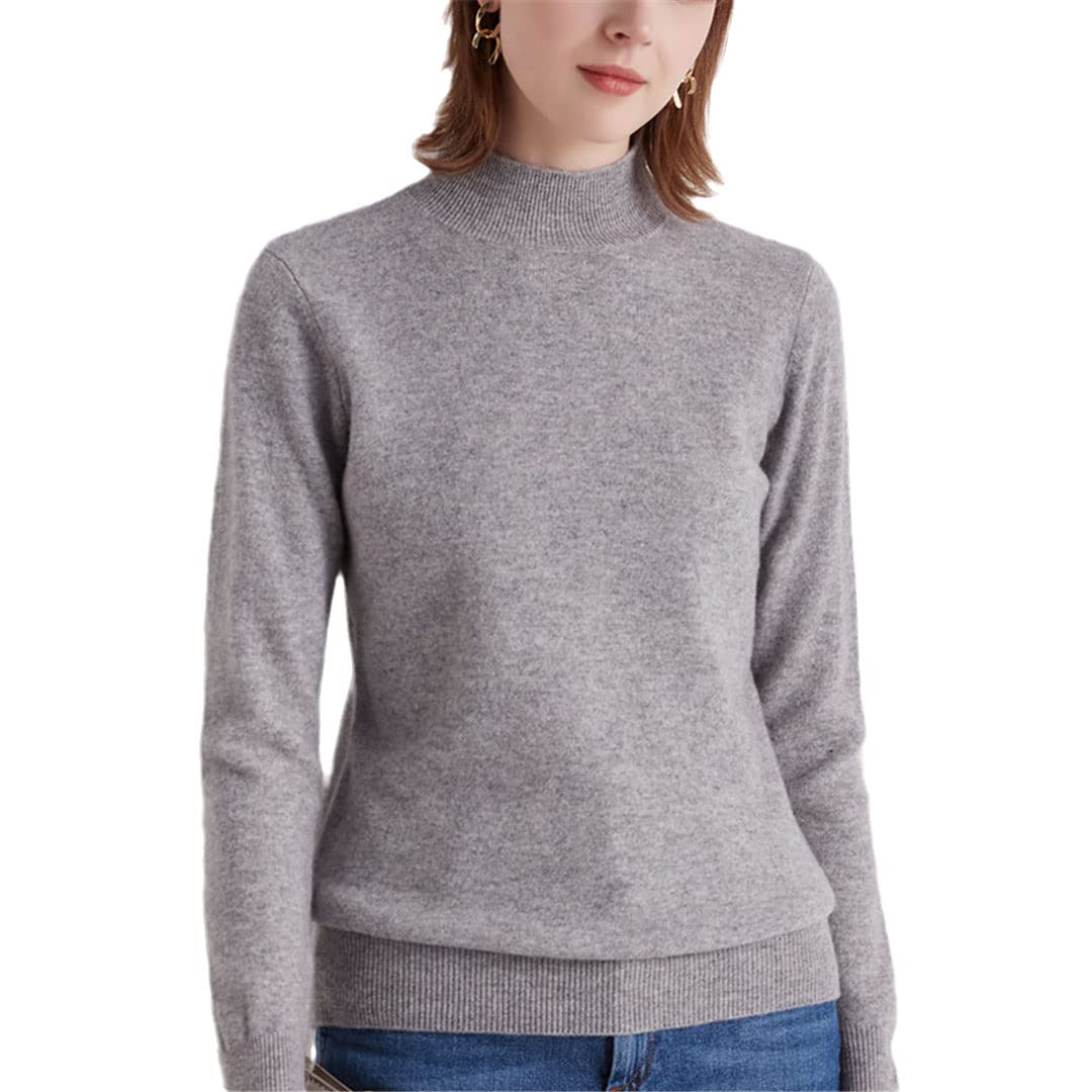 Maglione da donna in cashmere mezzo collo alto autunno inverno pullover pigro stile maglia maglia maglione di lana, grigio, XXL