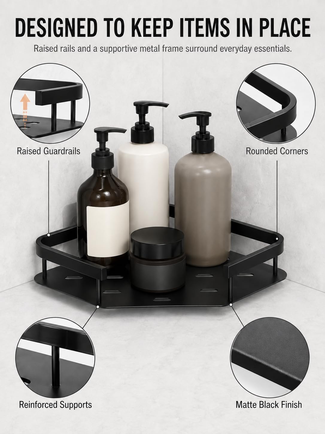 2-Pack Black Corner Shower Caddy, Drill-Free image 5