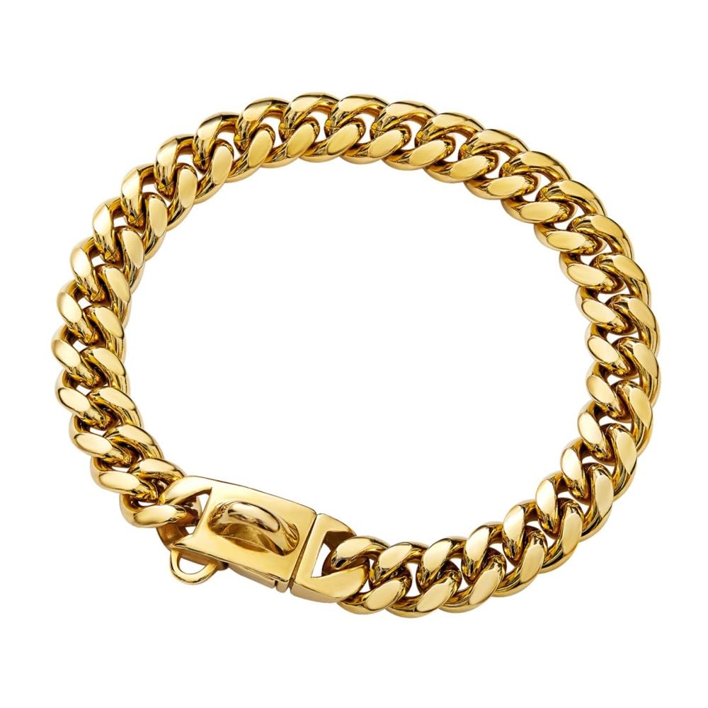 Collar Cubano para Perro, Collar de Acero Inoxidable para Perros, 14 mm de Ancho, Collar de Cadena para Perros, 26/31/36/41/46/51/56/61 cm de Largo, Collar de Oro para Cachorros, Perros Pequeños