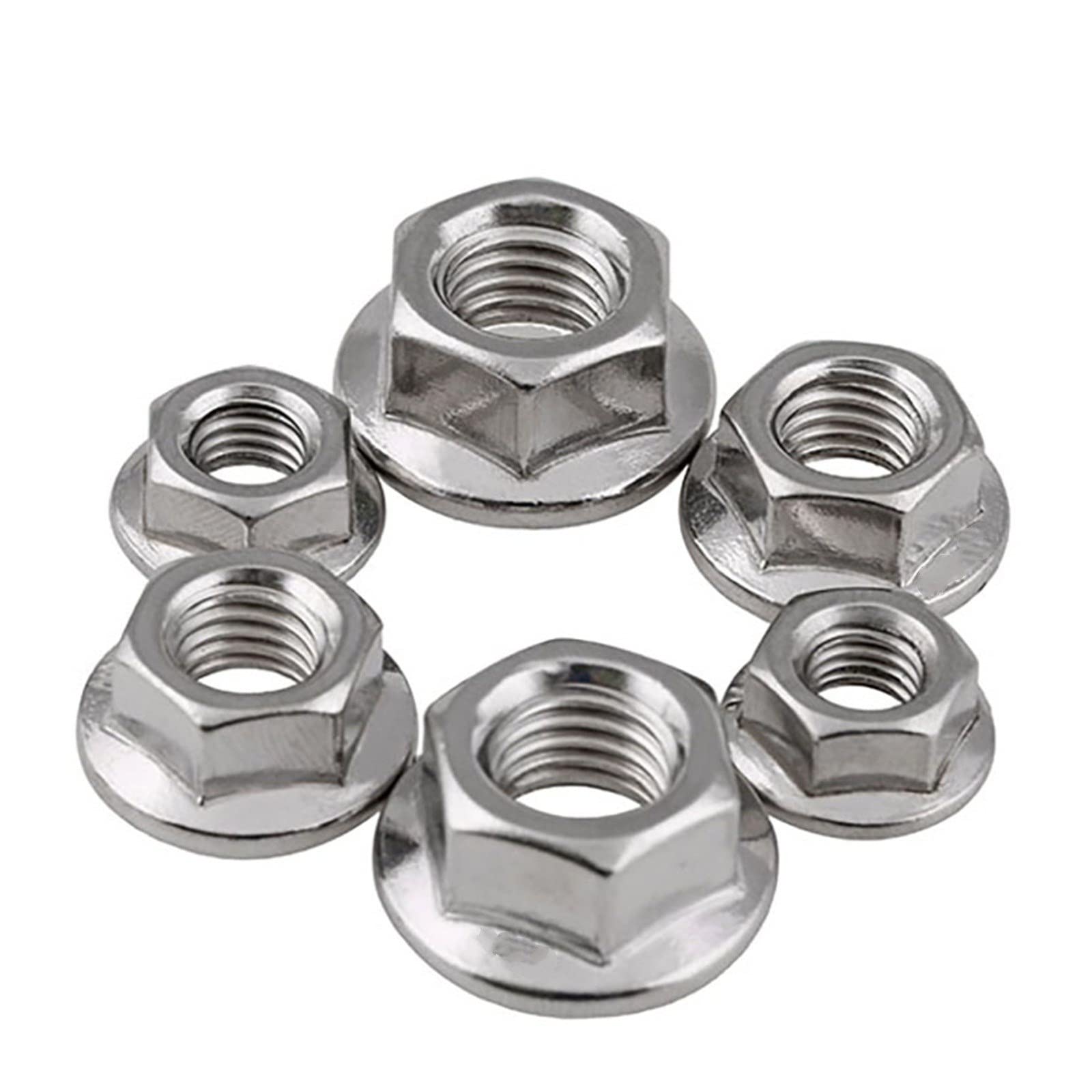 Tuerca de bloqueo hexagonal métrica de acero inoxi Tuercas M5 M6 M8 M10 M12 Tuercas hexagonales de acero inoxidable 304 con rosca inversa hexagonal dentada (color: 5 piezas, tamaño: M12)(One Size,M12)