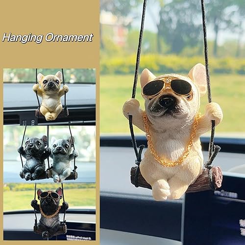 Saknaop Divertido adorno colgante de coche Bulldog francés, accesorios de espejo colgante para automóvil, adornos interiores de automóvil,