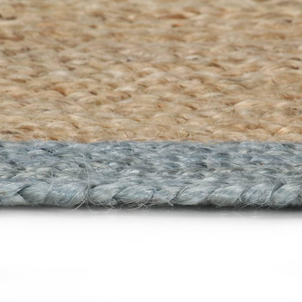 Juteteppich Rund 120 cm, Handgefertigter Teppich Geflochten, Zweifarbiger Naturteppich mit Olivgrünem Rand für Wohnzimmer Schlafzimmer, Robuste Wohndeko