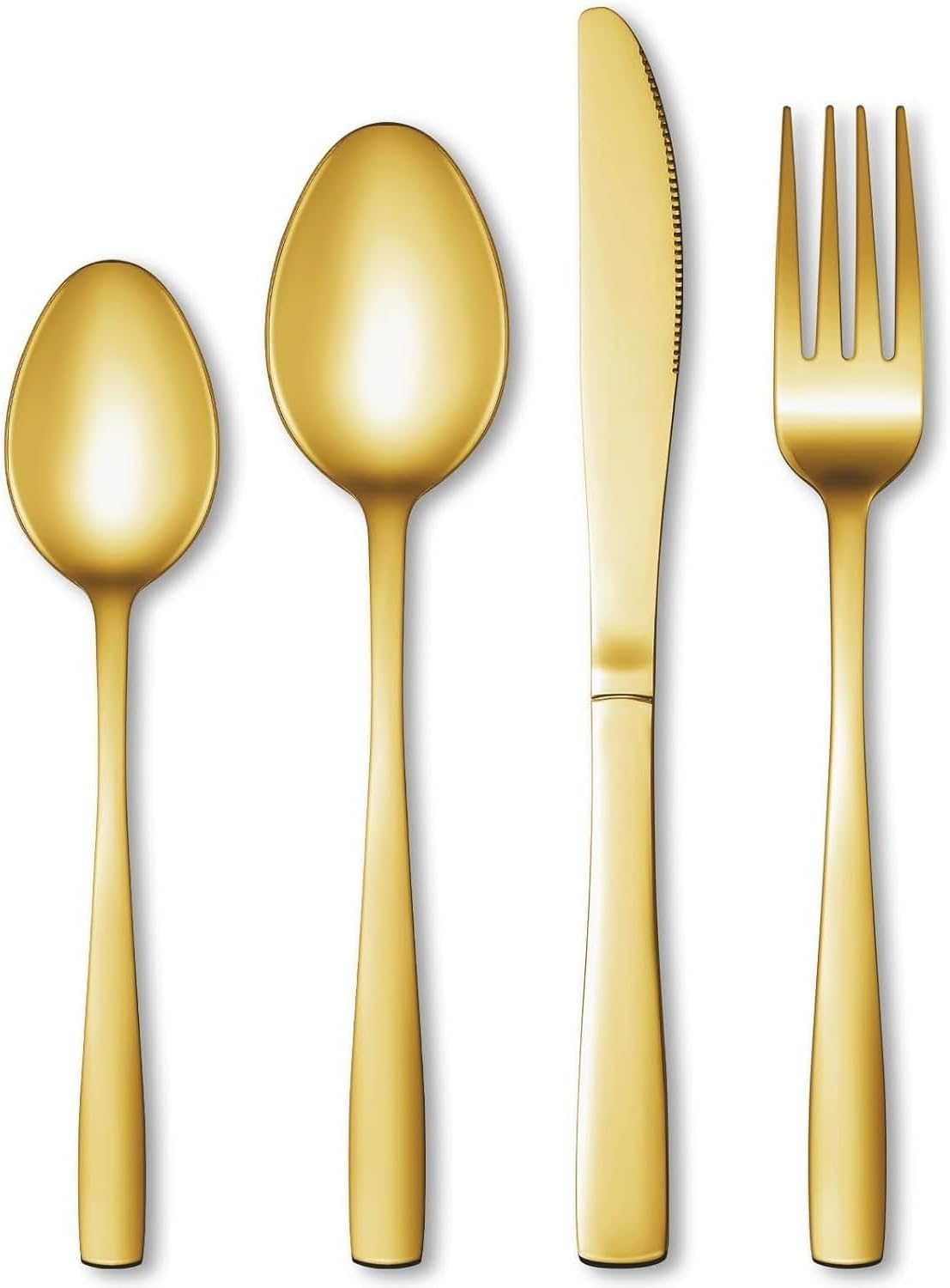 Tablware Cutlery Spoon Set 4-Piece Golden Silverware Set Stainless Steel Satin Finish Flatware,Knife Fork Spoon Set, Kitchen Utensils Eating Spoon Set Mixed Cutlry (4, Gold)