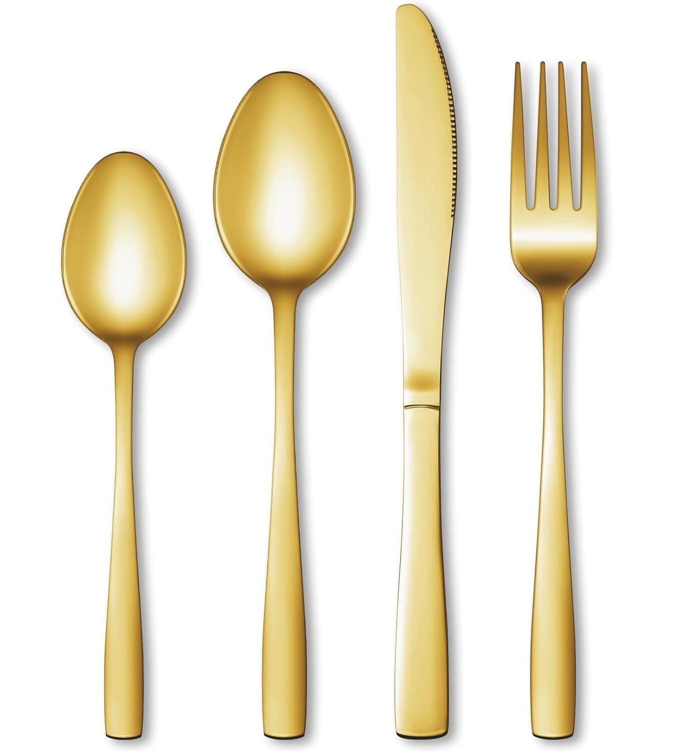 Tablware Cutlery Spoon Set 4-Piece Golden Silverware Set Stainless Steel Satin Finish Flatware,Knife Fork Spoon Set, Kitchen Utensils Eating Spoon Set Mixed Cutlry (4, Gold)