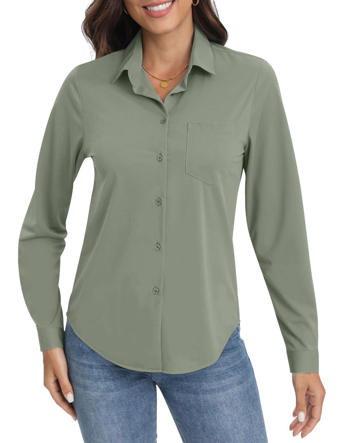 Chemise extensible à boutons doux et infroissables pour femme, haut respirant et évacuant l'humidité