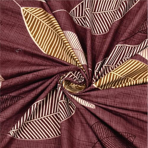 Image of 300 TC Cotton Feel Glace Cotton Elastic Fitted Bedsheet for King Size Double Bed | Fits up to 8 Inch Mattress | Printed Bedsheet with 2 Pillow Covers (WineLeaf, Double Size - 72 inchx72 inch)