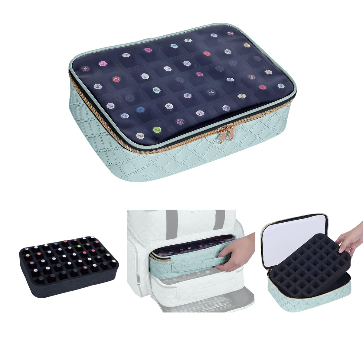 UOZL Nail Polish Bag organizer-Holds 40 bottles(15ml-0.5fl.oz)，Nail Polish Carrying Case Clear Multifunctional Cosmetic Travel Cases Makeup Bags Green