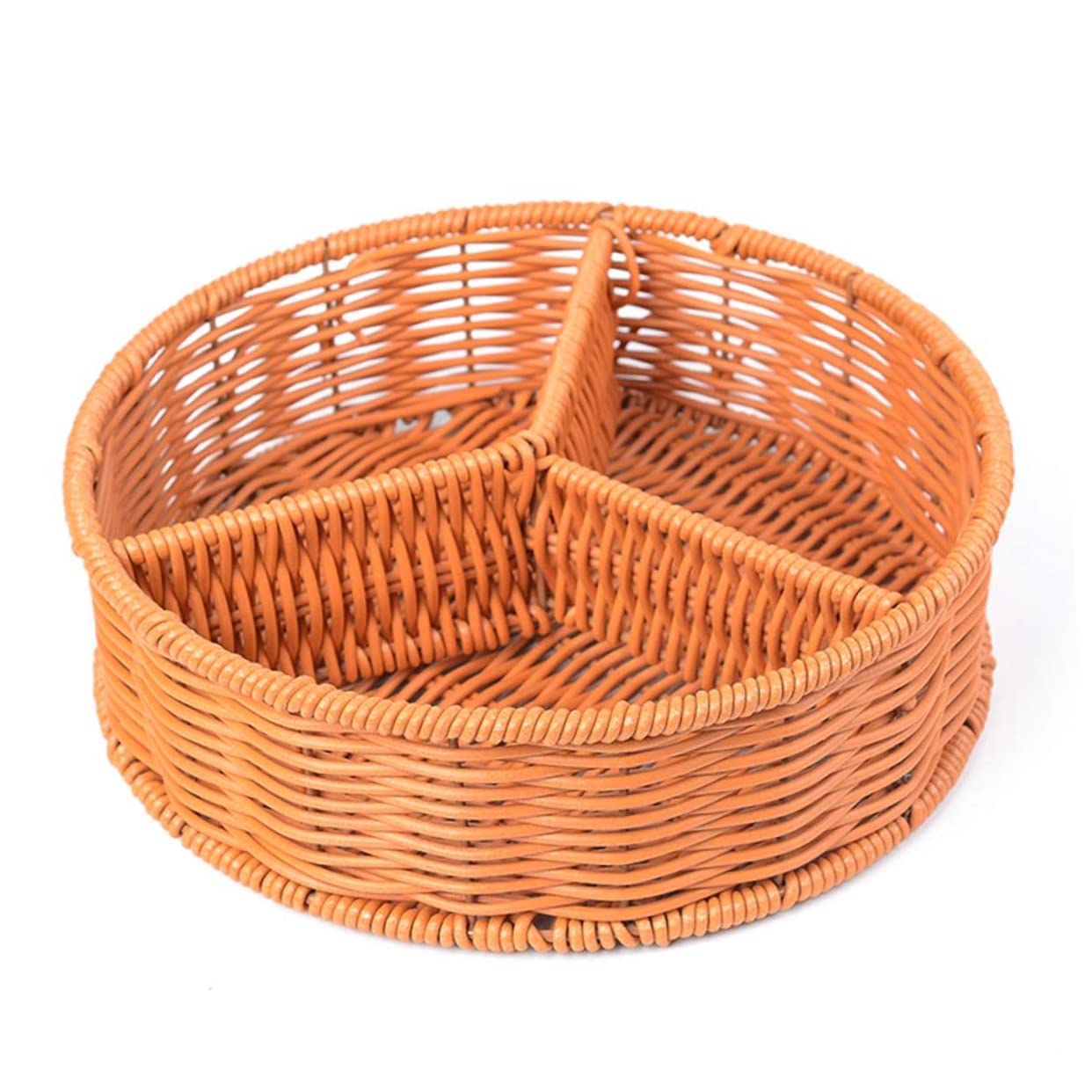 TIDTALEO 1pc Woven Storage Basket Handmade Brown Fruit and Vegetable Display Basket Large with Three Compartments for Home Bakery Hotel Use