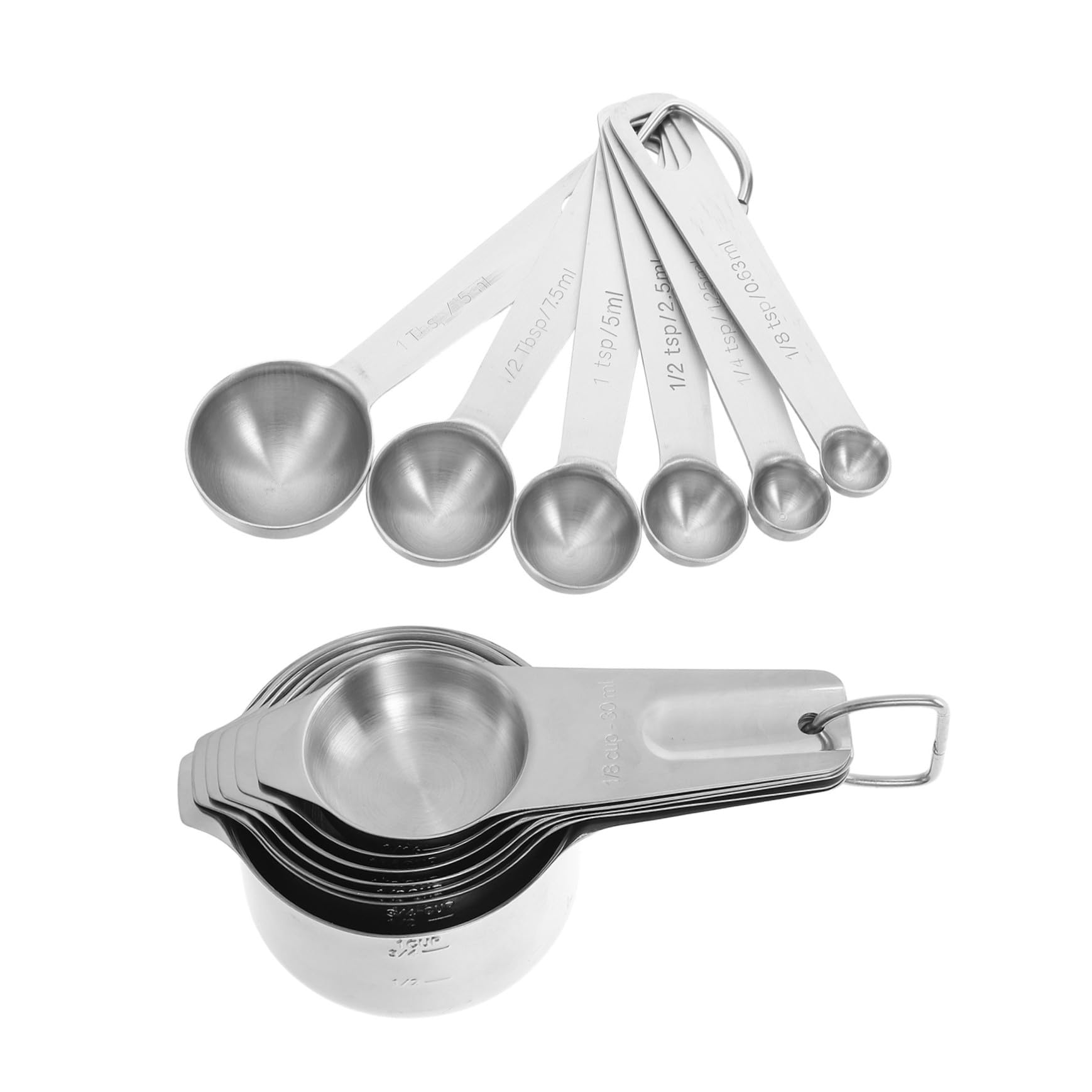 SOIMISS 2sätze Messbecher und Messlöffel Set aus Edelstahl für Flüssige und Trockene Zutaten mit Stapelbarem Design und Ergonomischen Griffs Enthält Verschiedene für Genaues Abmessen Beim