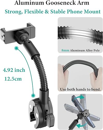 Miniatura 4 de Soporte para teléfono para cochecito de bebé, brazo de cuello de cisne ajustable, abrazadera de instalación rápida para cochecito de correr, carrito