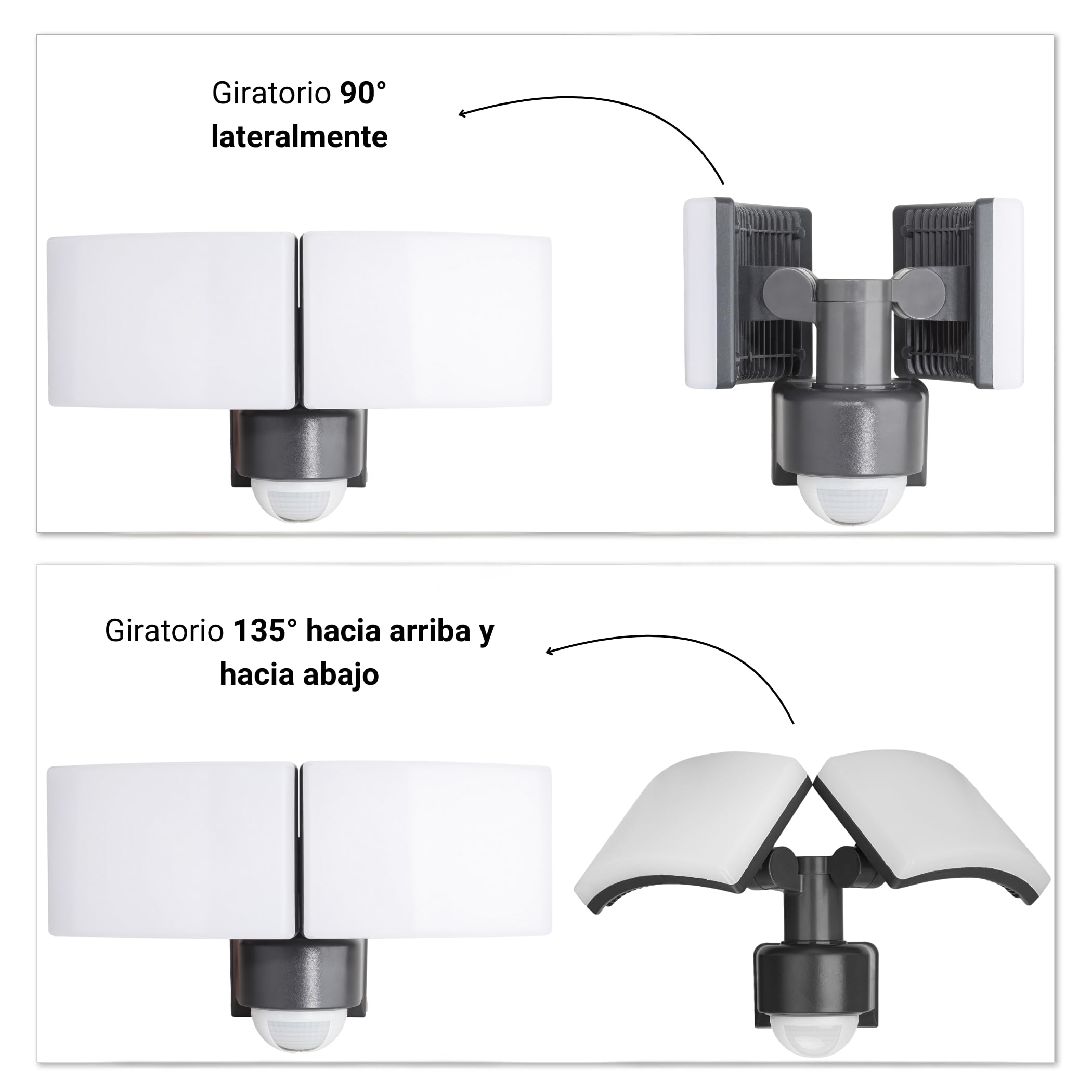 SEBSON LED Lampara Exterior con Sensor Movimiento, Montaje en Pared/Esquina | Iluminacion Exterior 10m/240°, IP65, 40W, 3.500lm, 5.800K - Dos Focos