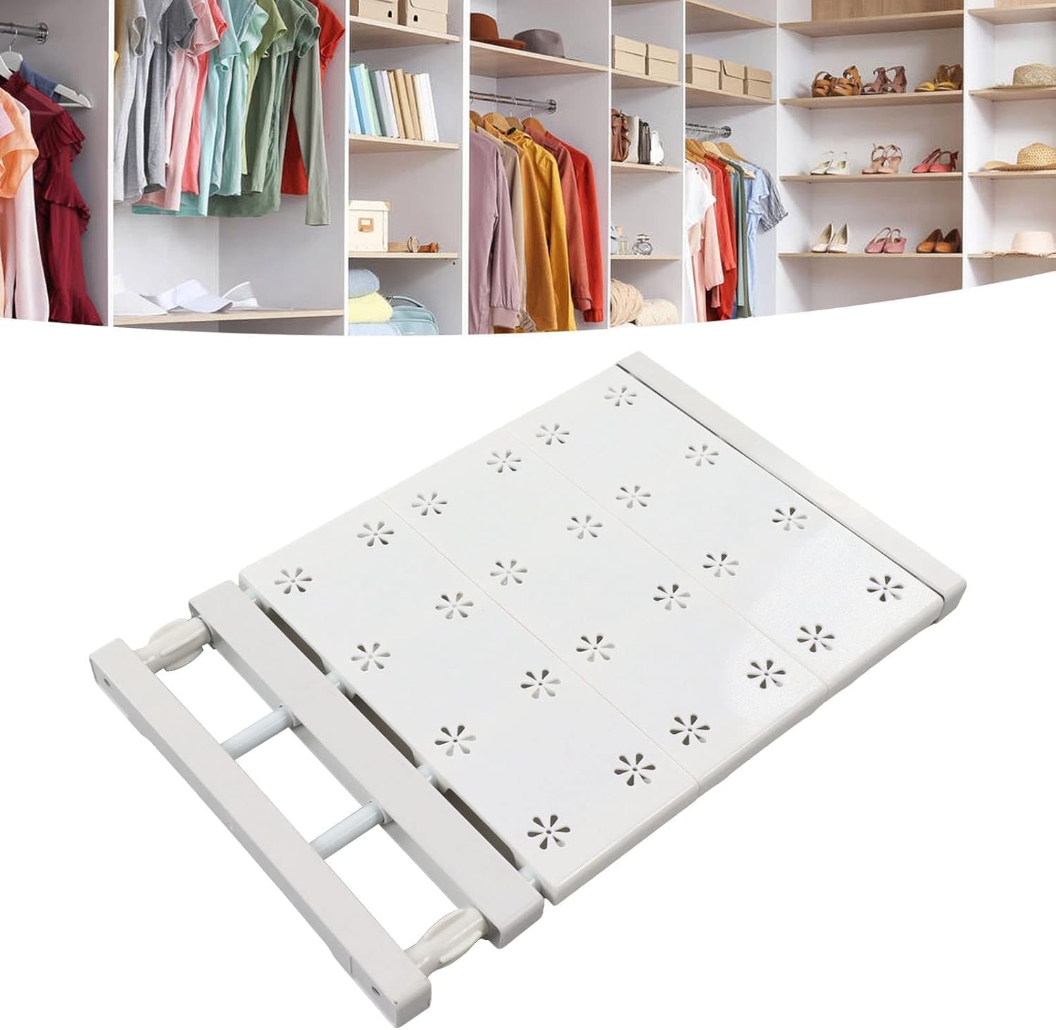 Luteti Extendable Closet Shelf, Adjustable Storage Rack, Wardrobe Cupboard Compartment Separator, Punch-Free Collecting Partition Board for Kitchen, Bathroom, Shoes Shelves-image-41