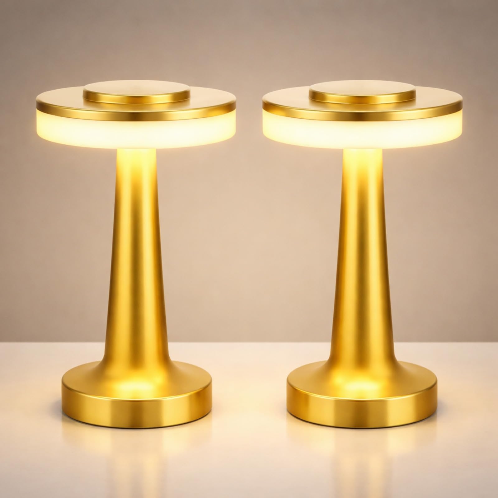 Riakrum 2 Pcs LED Cordless Table Lamp Bulk Rechargeable,Gold