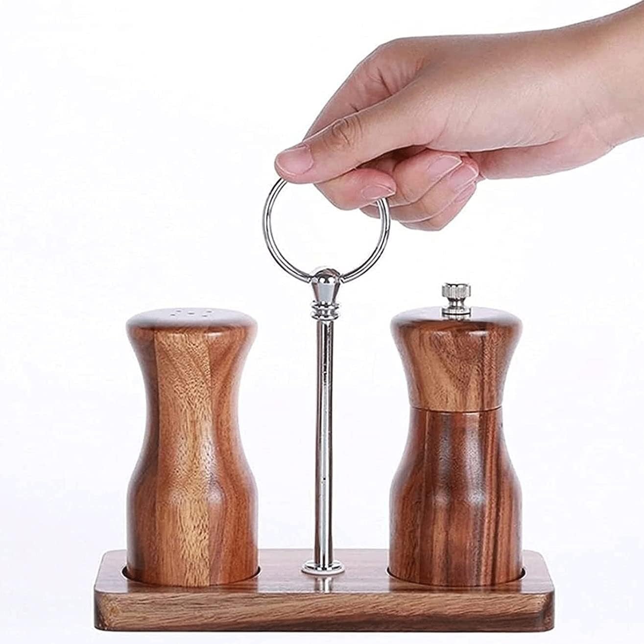 Wooden Salt and Pepper Grinder Set - Premium Acacia Wood Grinders with Adjustable Ceramic Rotor,for Sea Salt, Black Peppercorn (Color : B)