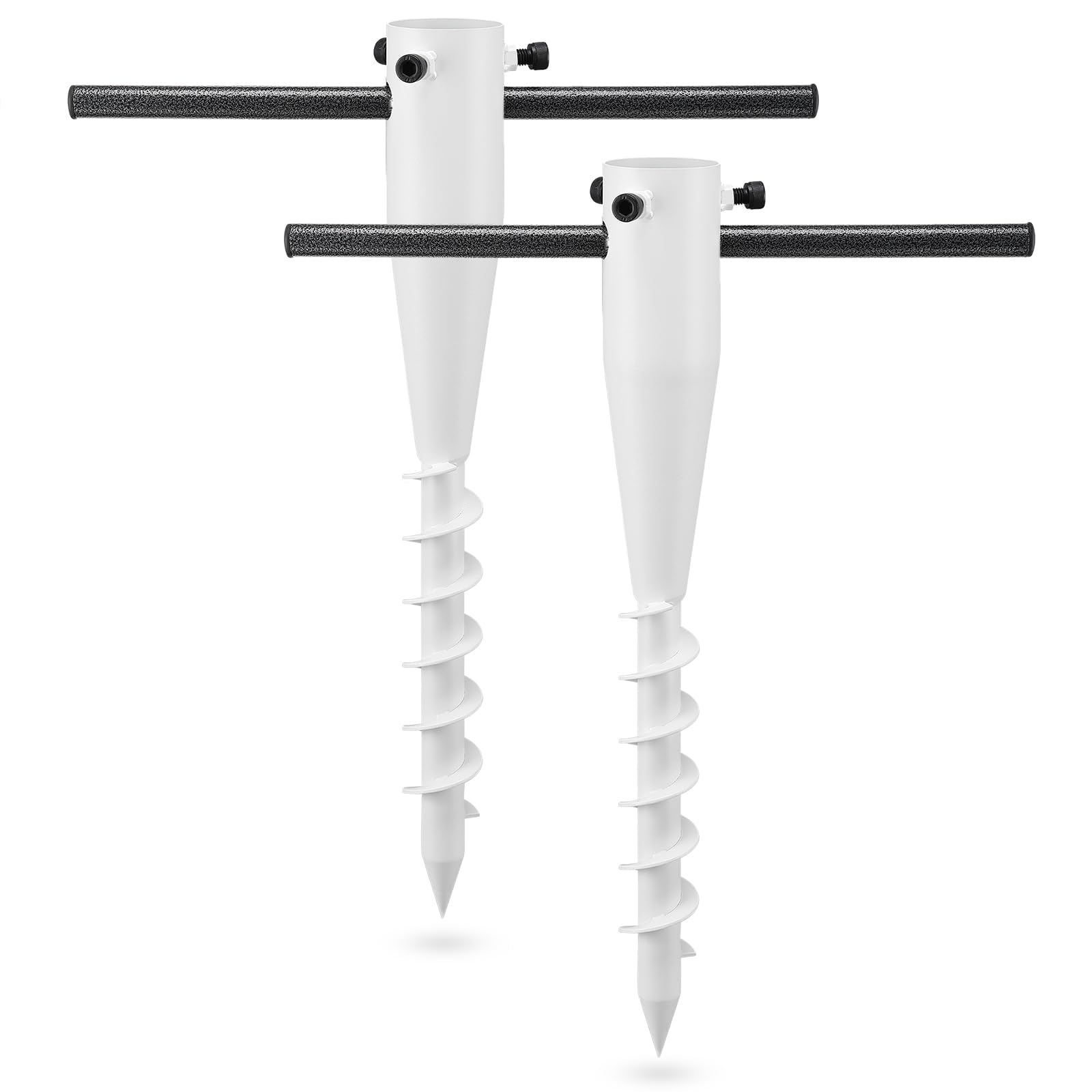 Starbover Strandschirm Bodenanker, Schwerlast-Spiralfuß für Bodenmarkisen, 43 cm rostbeständiger Metall-Standfuß für Garten, Strand & Rasen, Terrassen, Flaggen & Dekostangen(Weiß, 2 Stück)