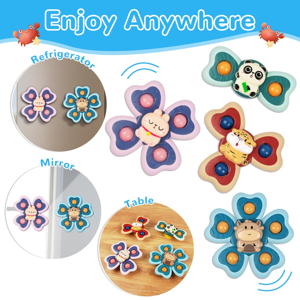 Vicloon Giocattolo a Ventosa per Bambini, 4pcs Giocattoli Sensoriali per Vasca da Bagno, Animali Colorati Spinning Top per Il Bagnetto per Bambini, Sollievo dall'Ansia Regali (Animale)
