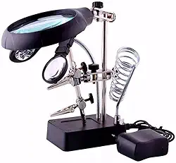 Lupa De Mesa com Garras Luz Led Ajustável Suporte Solda C/Fonte CBR03587 - Commerce Brasil